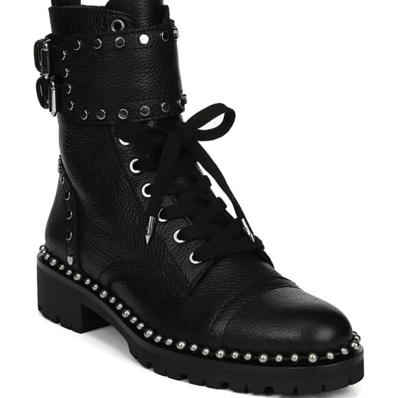 Sam Edelman Leather Studded BOOTS Lace-Up COMBAT motorcycle Ankle Jennifer shoe - Picture 1 of 9
